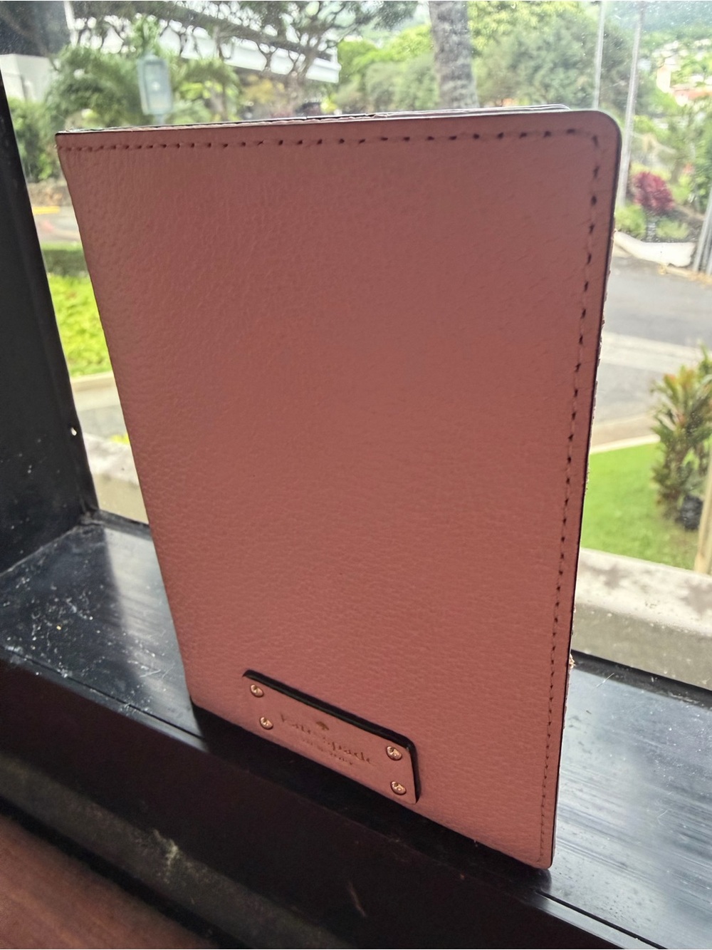 Kate Spade Pink Leather Passport Wallet with Logo Plate